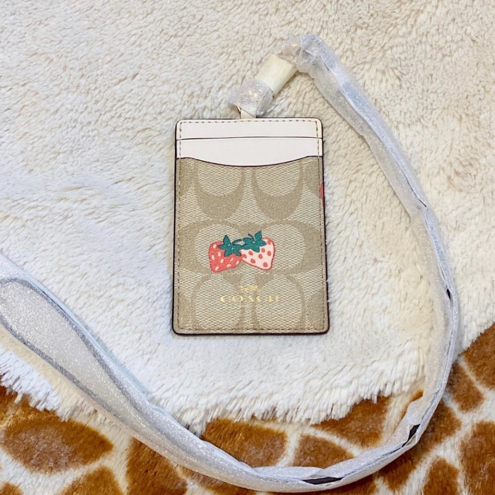 COACH Id Lanyard In Signature Canvas With Strawberry Print coach 93727